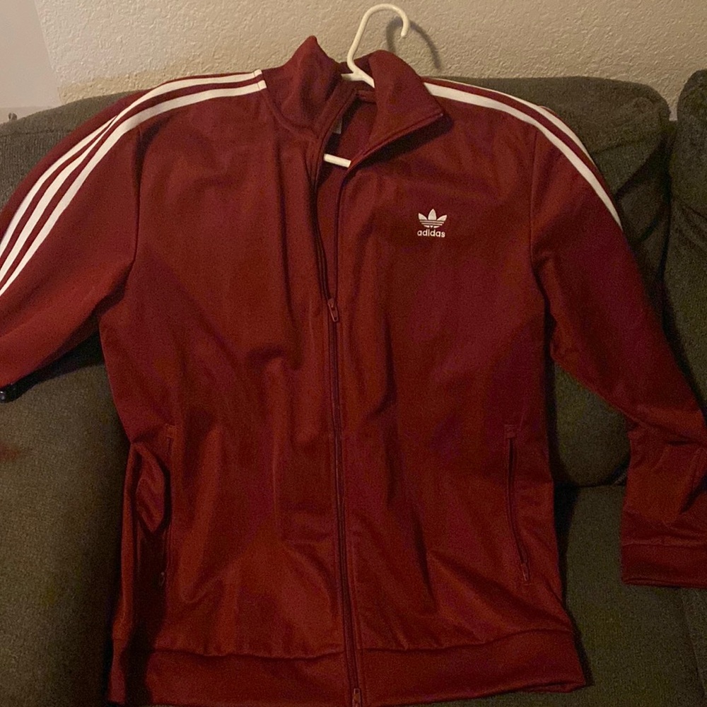 Red wine color Adidas track jacket